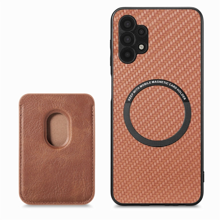 For Samsung Galaxy A32 5G Carbon Fiber Leather Card Magsafe Magnetic Phone Case(Brown)