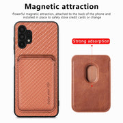 For Samsung Galaxy A32 5G Carbon Fiber Leather Card Magsafe Magnetic Phone Case(Brown)