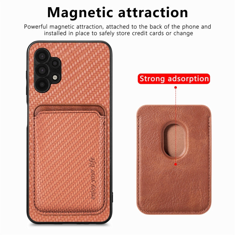 For Samsung Galaxy A32 5G Carbon Fiber Leather Card Magsafe Magnetic Phone Case(Brown)