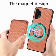 For Samsung Galaxy A32 5G Carbon Fiber Leather Card Magsafe Magnetic Phone Case(Brown)
