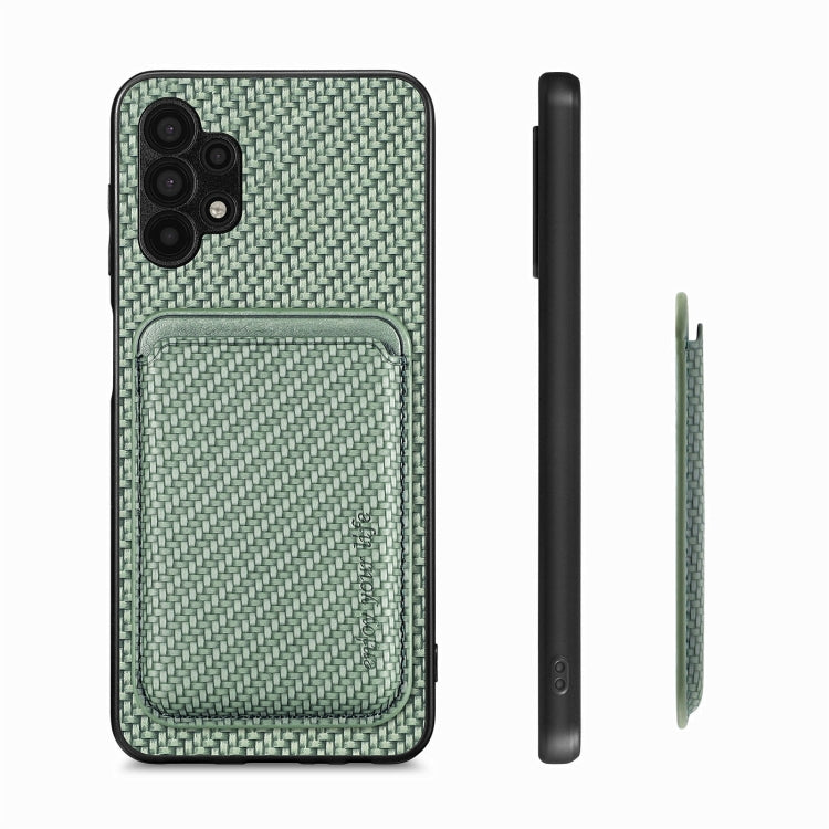 For Samsung Galaxy A32 5G Carbon Fiber Leather Card Magsafe Magnetic Phone Case(Green)