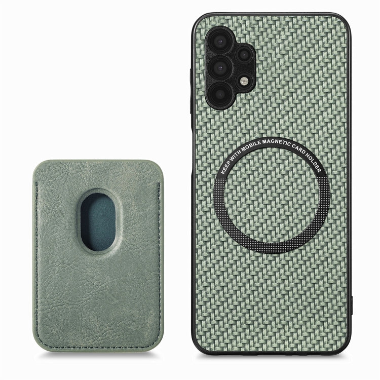 For Samsung Galaxy A32 5G Carbon Fiber Leather Card Magsafe Magnetic Phone Case(Green)