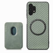 For Samsung Galaxy A32 5G Carbon Fiber Leather Card Magsafe Magnetic Phone Case(Green)
