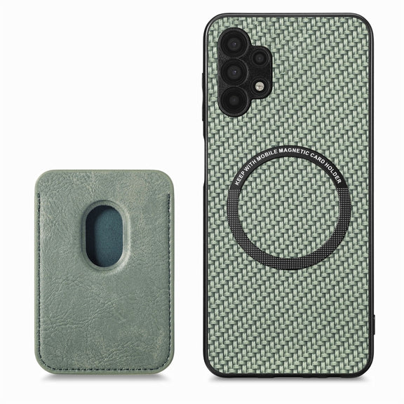 For Samsung Galaxy A32 5G Carbon Fiber Leather Card Magsafe Magnetic Phone Case(Green)