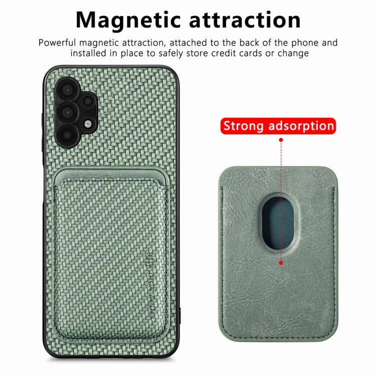 For Samsung Galaxy A32 5G Carbon Fiber Leather Card Magsafe Magnetic Phone Case(Green)