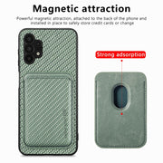 For Samsung Galaxy A32 5G Carbon Fiber Leather Card Magsafe Magnetic Phone Case(Green)