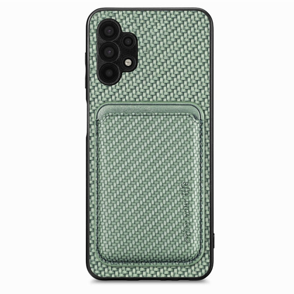 For Samsung Galaxy A32 5G Carbon Fiber Leather Card Magsafe Magnetic Phone Case(Green)
