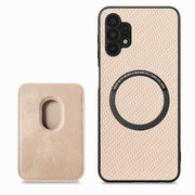 For Samsung Galaxy A32 5G Carbon Fiber Leather Card Magsafe Magnetic Phone Case(Khaki)