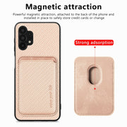 For Samsung Galaxy A32 5G Carbon Fiber Leather Card Magsafe Magnetic Phone Case(Khaki)
