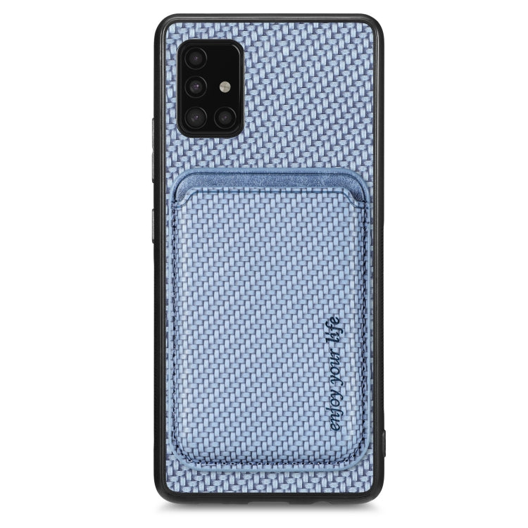 For Samsung Galaxy A51 5G Carbon Fiber Leather Card Magsafe Magnetic Phone Case(Blue)