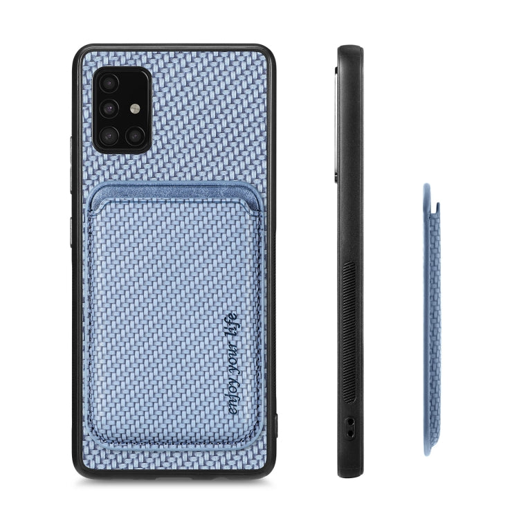 For Samsung Galaxy A51 5G Carbon Fiber Leather Card Magsafe Magnetic Phone Case(Blue)