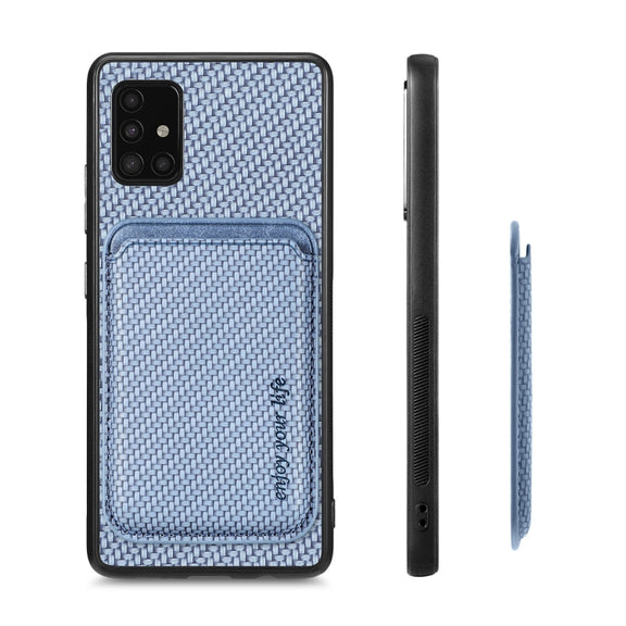 For Samsung Galaxy A51 5G Carbon Fiber Leather Card Magsafe Magnetic Phone Case(Blue)
