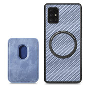 For Samsung Galaxy A51 5G Carbon Fiber Leather Card Magsafe Magnetic Phone Case(Blue)