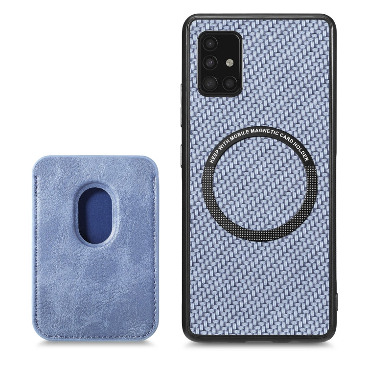 For Samsung Galaxy A51 5G Carbon Fiber Leather Card Magsafe Magnetic Phone Case(Blue)