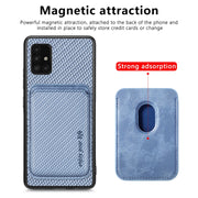 For Samsung Galaxy A51 5G Carbon Fiber Leather Card Magsafe Magnetic Phone Case(Blue)