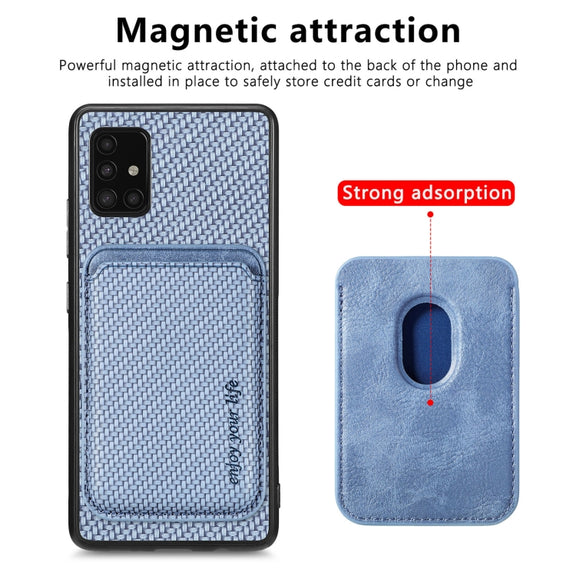For Samsung Galaxy A51 5G Carbon Fiber Leather Card Magsafe Magnetic Phone Case(Blue)