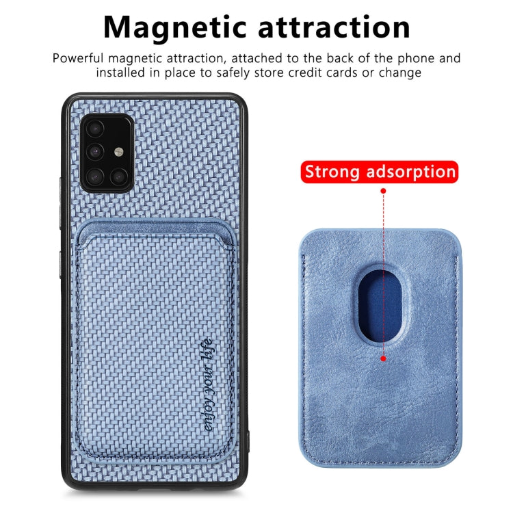 For Samsung Galaxy A51 5G Carbon Fiber Leather Card Magsafe Magnetic Phone Case(Blue)