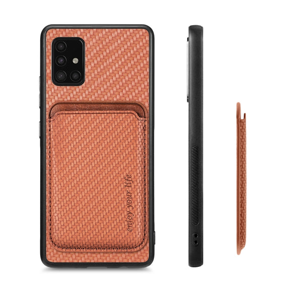 For Samsung Galaxy A51 5G Carbon Fiber Leather Card Magsafe Magnetic Phone Case(Brown)