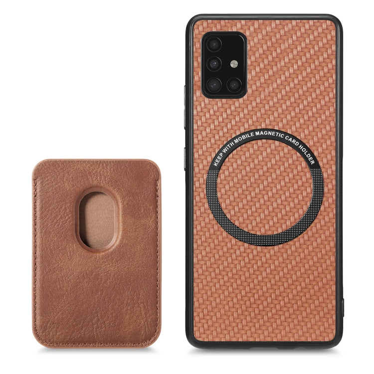 For Samsung Galaxy A51 5G Carbon Fiber Leather Card Magsafe Magnetic Phone Case(Brown)