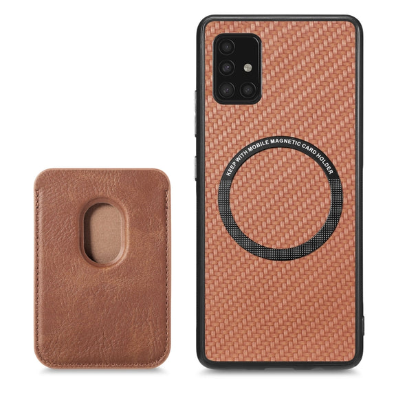 For Samsung Galaxy A51 5G Carbon Fiber Leather Card Magsafe Magnetic Phone Case(Brown)