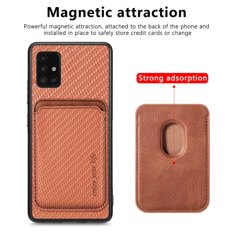 For Samsung Galaxy A51 5G Carbon Fiber Leather Card Magsafe Magnetic Phone Case(Brown)