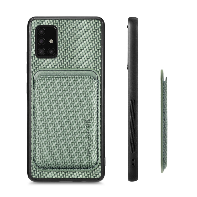 For Samsung Galaxy A51 5G Carbon Fiber Leather Card Magsafe Magnetic Phone Case(Green)