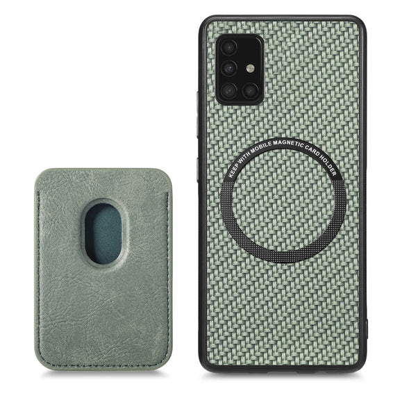 For Samsung Galaxy A51 5G Carbon Fiber Leather Card Magsafe Magnetic Phone Case(Green)