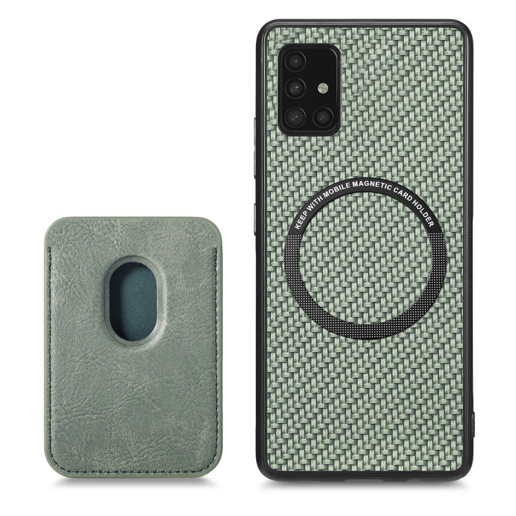 For Samsung Galaxy A51 5G Carbon Fiber Leather Card Magsafe Magnetic Phone Case(Green)
