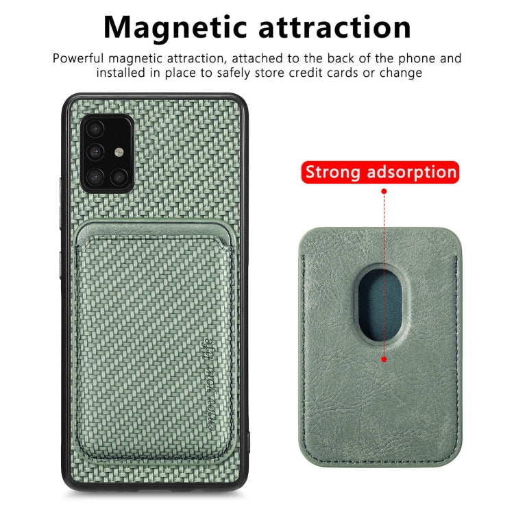 For Samsung Galaxy A51 5G Carbon Fiber Leather Card Magsafe Magnetic Phone Case(Green)