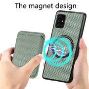 For Samsung Galaxy A51 5G Carbon Fiber Leather Card Magsafe Magnetic Phone Case(Green)
