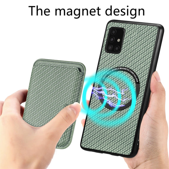 For Samsung Galaxy A51 5G Carbon Fiber Leather Card Magsafe Magnetic Phone Case(Green)
