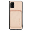 For Samsung Galaxy A51 5G Carbon Fiber Leather Card Magsafe Magnetic Phone Case(Khaki) - Galaxy Phone Cases by PMC TechLife | Online Shopping South Africa | PMC TechLife