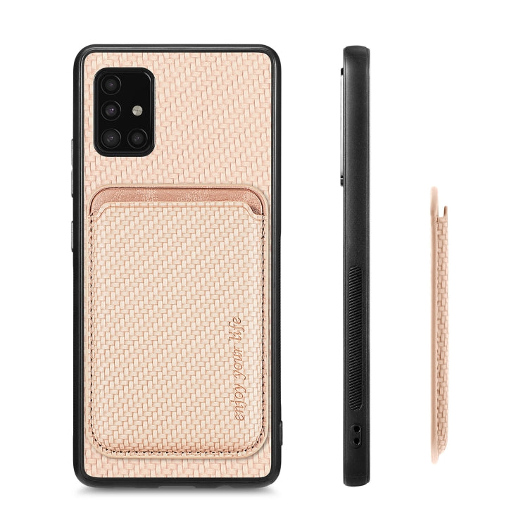 For Samsung Galaxy A51 5G Carbon Fiber Leather Card Magsafe Magnetic Phone Case(Khaki)