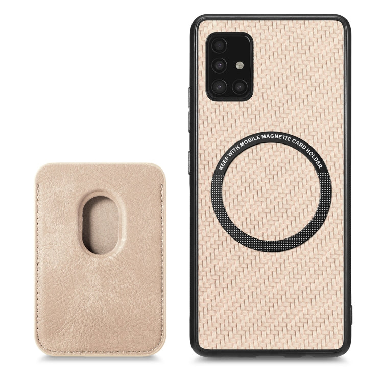 For Samsung Galaxy A51 5G Carbon Fiber Leather Card Magsafe Magnetic Phone Case(Khaki)