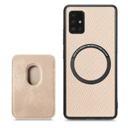 For Samsung Galaxy A51 5G Carbon Fiber Leather Card Magsafe Magnetic Phone Case(Khaki)