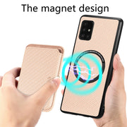 For Samsung Galaxy A51 5G Carbon Fiber Leather Card Magsafe Magnetic Phone Case(Khaki)