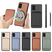 For Samsung Galaxy A51 5G Carbon Fiber Leather Card Magsafe Magnetic Phone Case(Brown)
