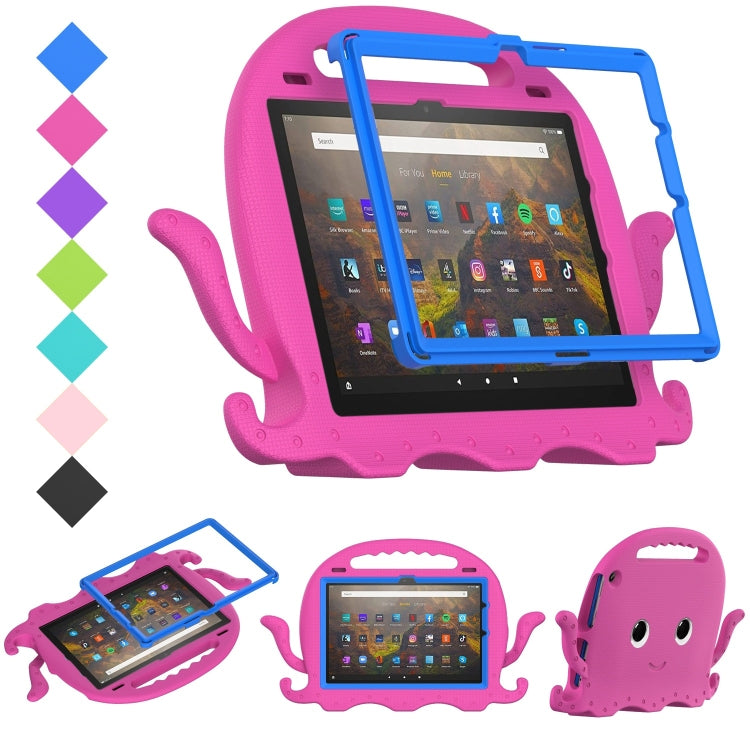 For Amazon Kindle Fire HD10 2021 Octopus Style EVA + PC Tablet Case with Strap(RoseRed)