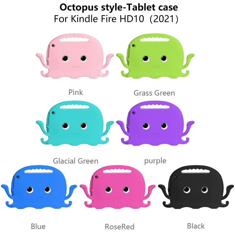 For Amazon Kindle Fire HD10 2021 Octopus Style EVA + PC Tablet Case with Strap(RoseRed)
