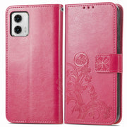 For Motorola Moto G73 Four-leaf Clasp Embossed Buckle Leather Phone Case(Magenta)