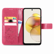 For Motorola Moto G73 Four-leaf Clasp Embossed Buckle Leather Phone Case(Magenta)