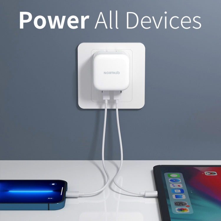 NORTHJO NOGAN3502 GaN PD PPS 35W Dual USB-C / Type-CWall Fast Charger, Plug Type:UK Plug(White)