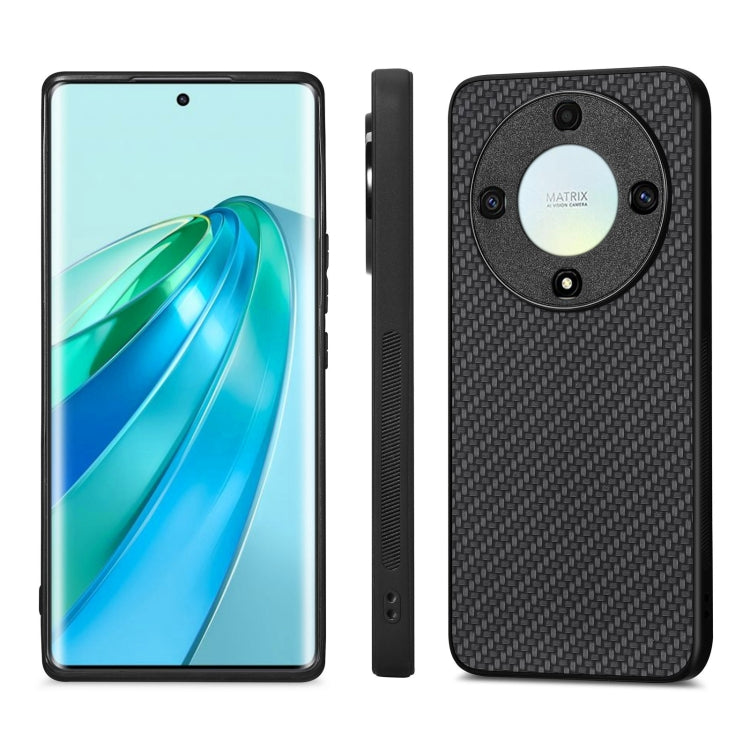 For Honor X9A Carbon Fiber Texture Leather Back Cover Phone Case(Black)