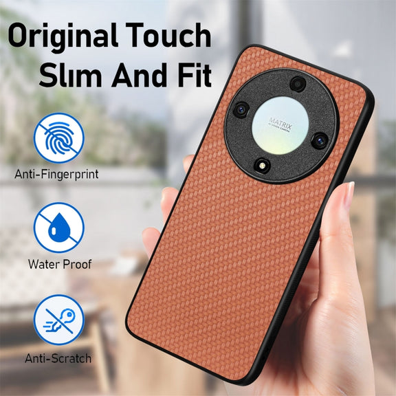 For Honor X9A Carbon Fiber Texture Leather Back Cover Phone Case(Black)