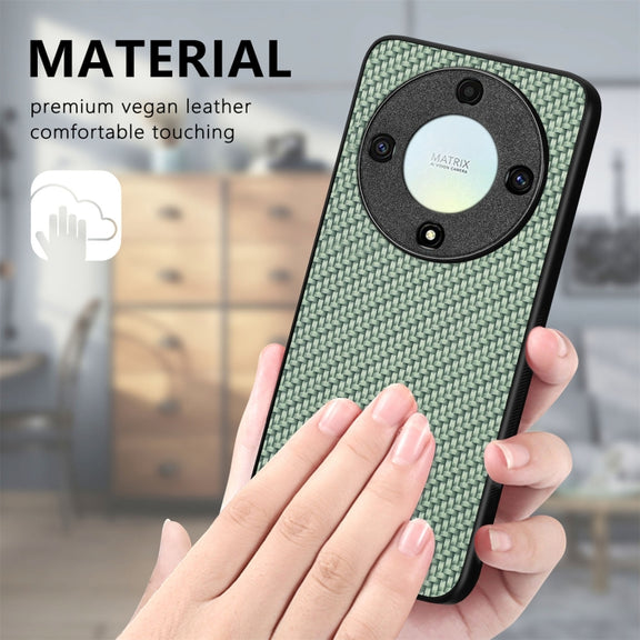For Honor X9A Carbon Fiber Texture Leather Back Cover Phone Case(Black)