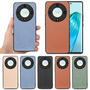 For Honor X9A Carbon Fiber Texture Leather Back Cover Phone Case(Black)