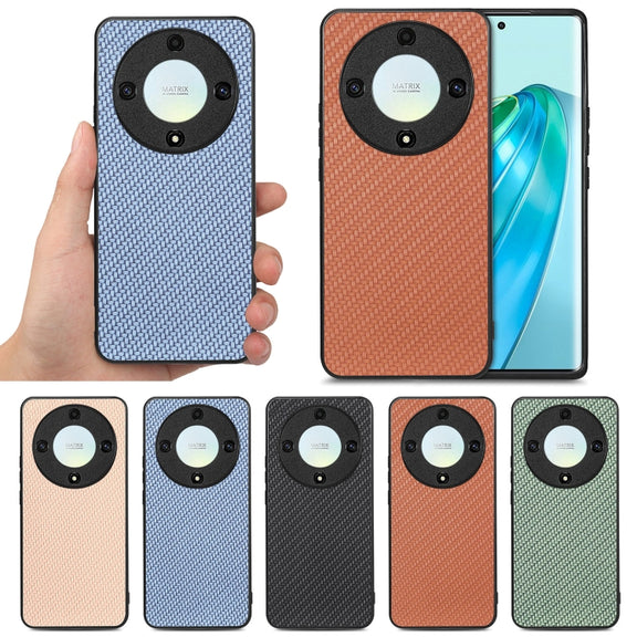 For Honor X9A Carbon Fiber Texture Leather Back Cover Phone Case(Black)