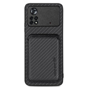 For Xiaomi Poco X4 Pro 5G Carbon Fiber Leather Card Magsafe Magnetic Phone Case(Black)