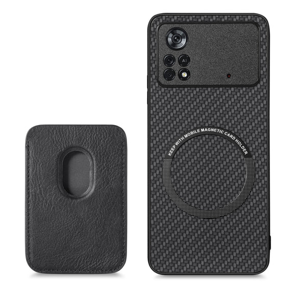 For Xiaomi Poco X4 Pro 5G Carbon Fiber Leather Card Magsafe Magnetic Phone Case(Black)