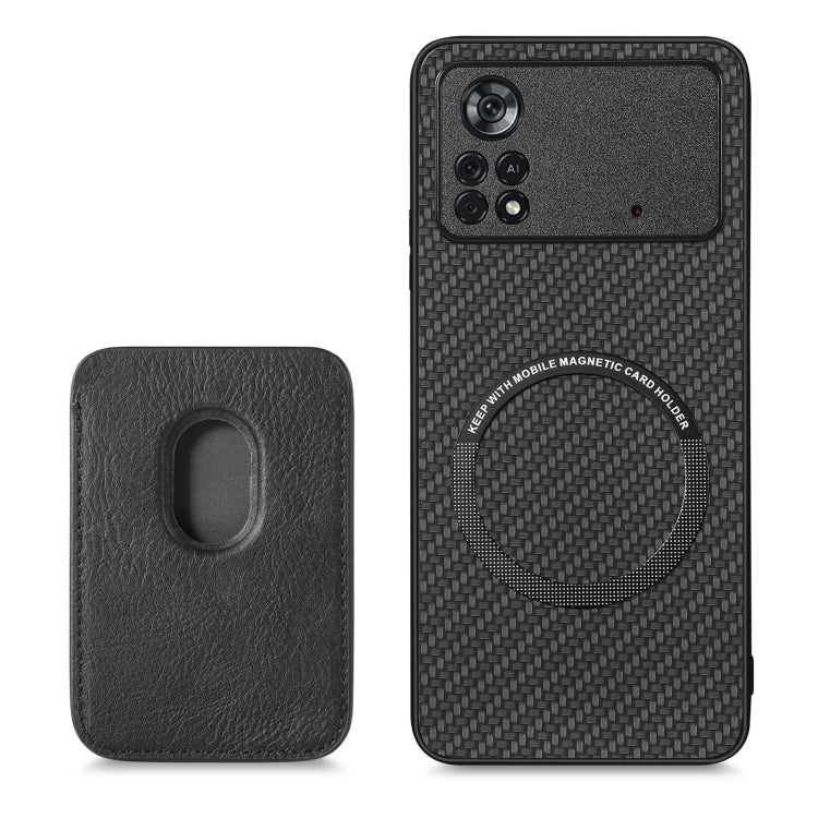 For Xiaomi Poco X4 Pro 5G Carbon Fiber Leather Card Magsafe Magnetic Phone Case(Black)